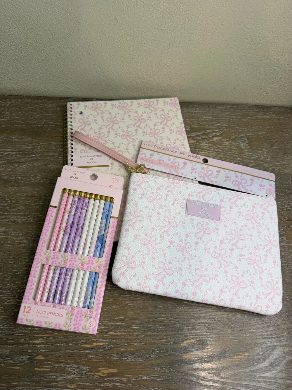 LoveShackFancy Yoobi Pink Floral Accessory Pouch & Stationery Set
